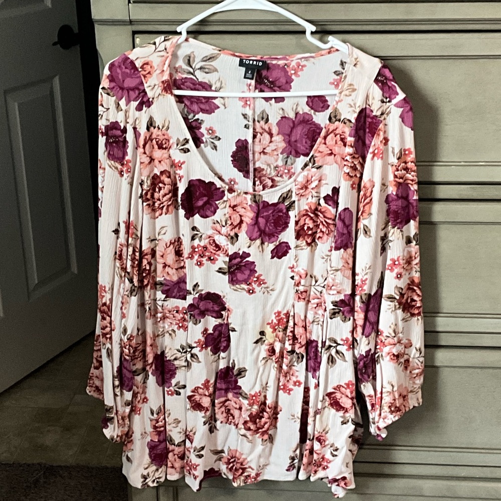 Torrid Pink and Purple Floral Blouse